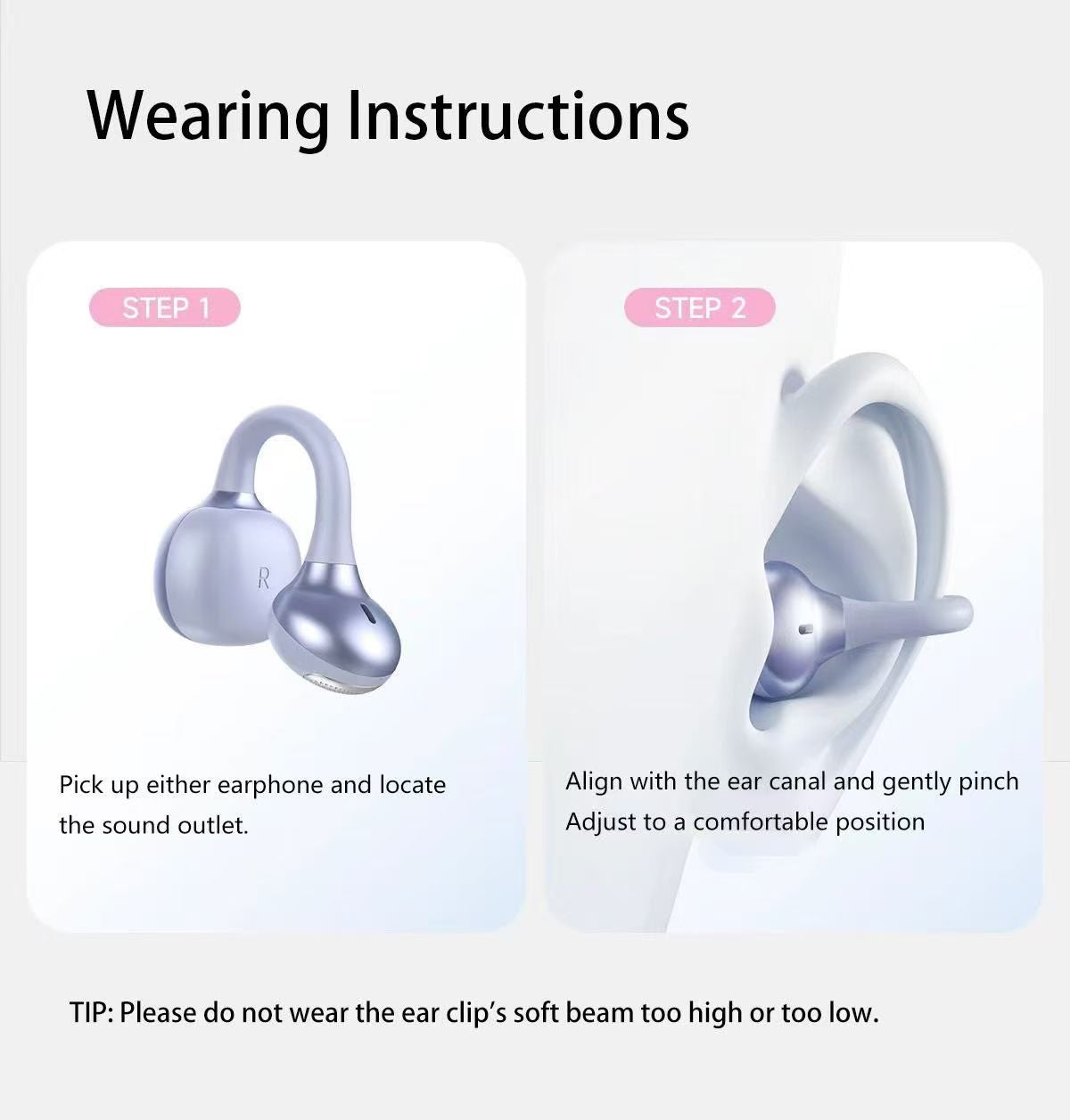 How to wear Wopow OWS28 ear clip earbuds, two step guide